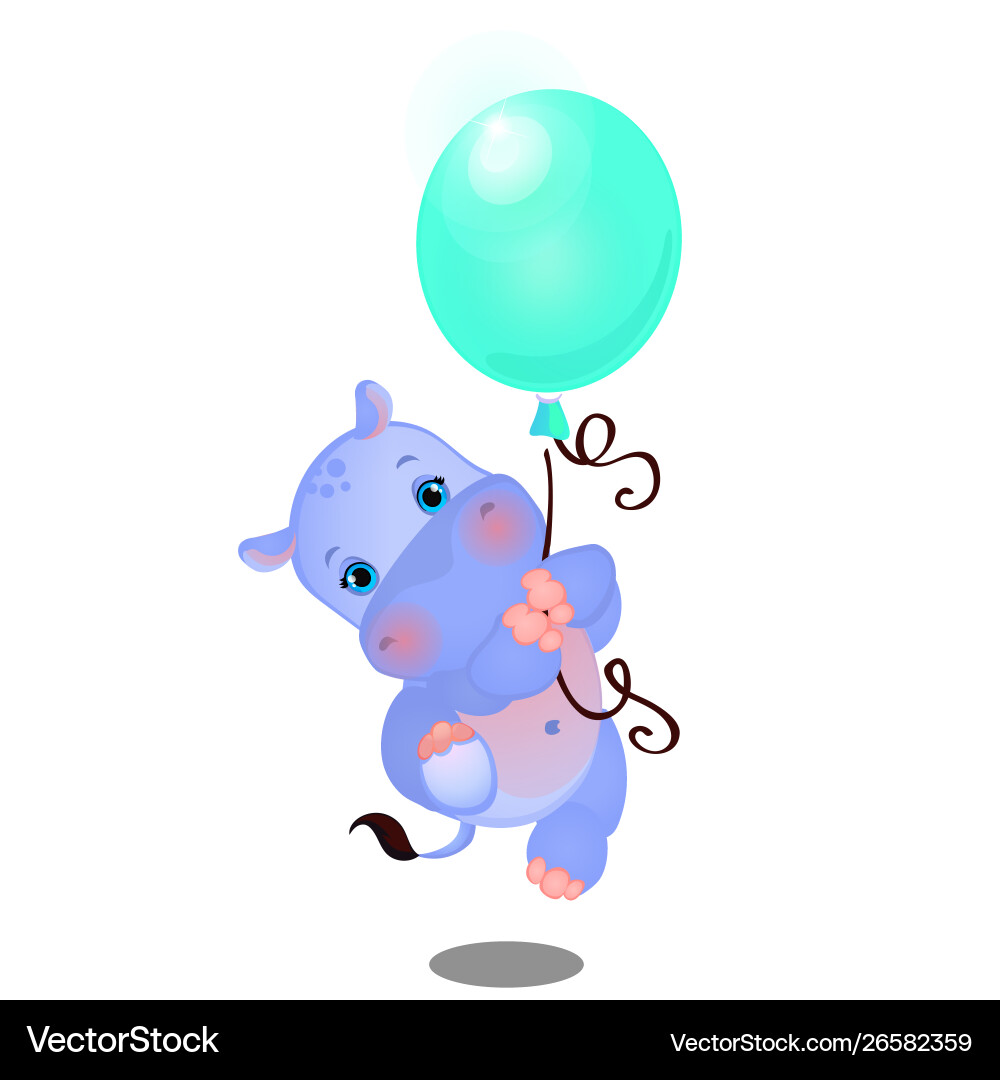 Süße animierte Baby Hippo Fliegen auf einem Ballon Süße animierte Baby Hippo Fliegen auf einem Ballon vektorbild