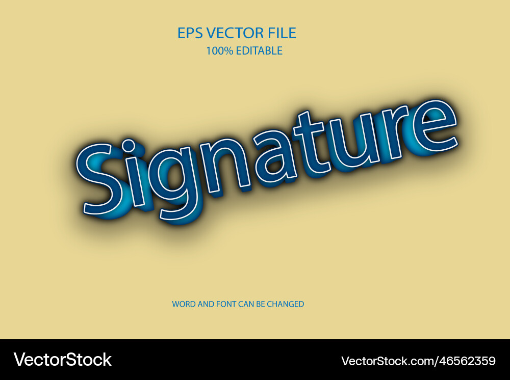 Signature 3d editable text effect vector image