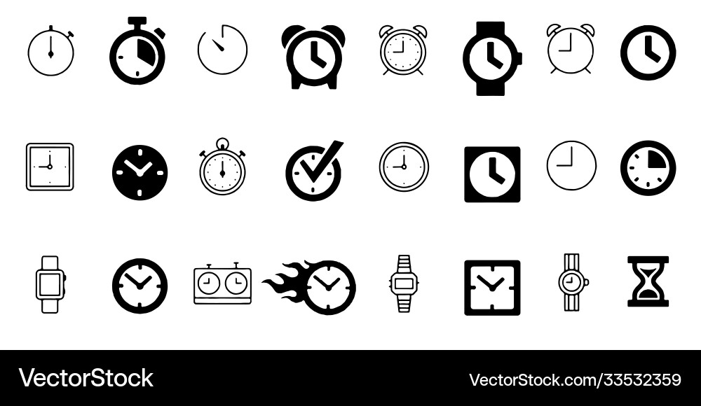 Time and clock icons set Vector Image
