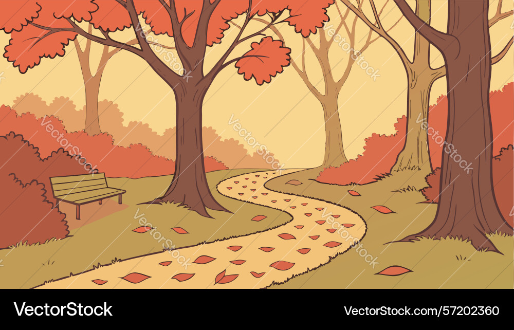 Autumn forest path with scattered leaves design Vector Image