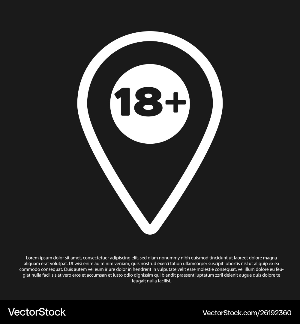 Black map pointer with 18 plus icon isolated Black map pointer with 18 plus icon isolated vector image