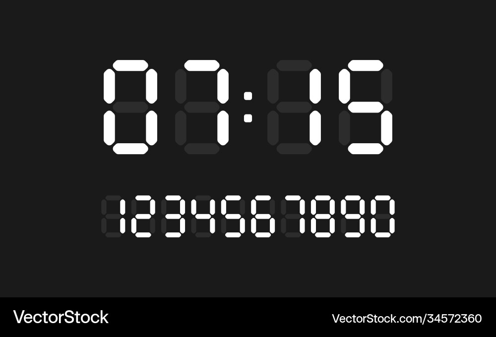 Digital clock icon calculation number set vector image