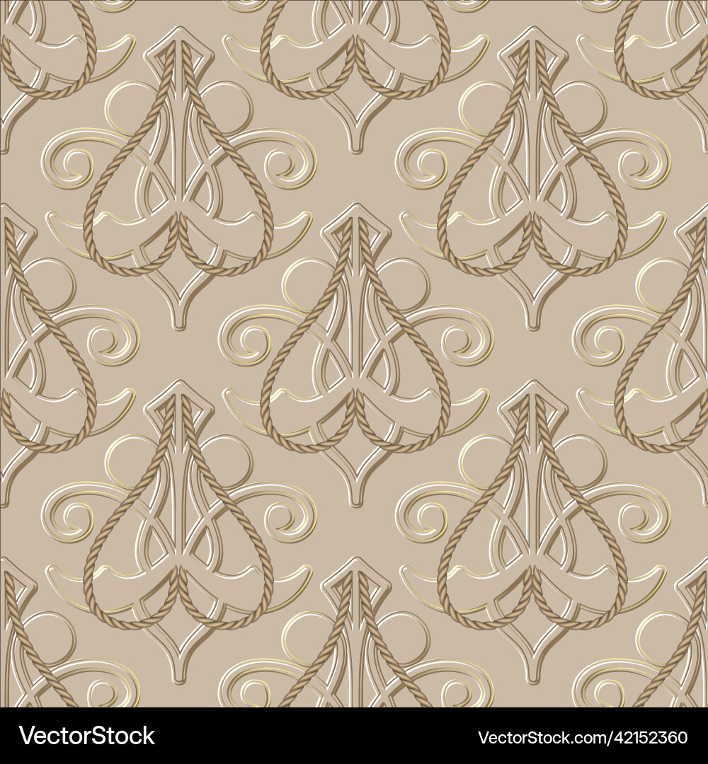 Floral baroque 3d seamless pattern embossed beige Floral baroque 3d seamless pattern embossed beige vector image