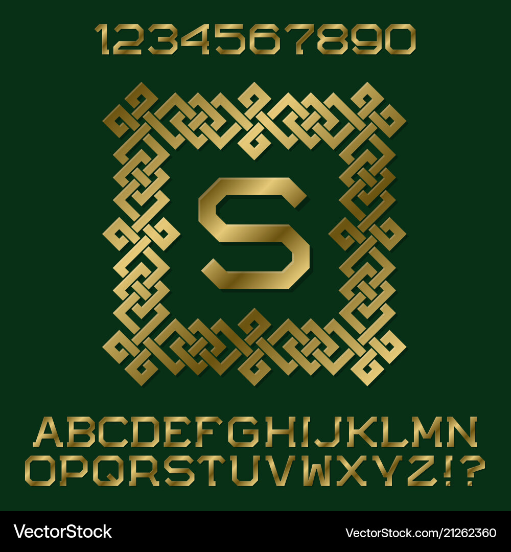 Golden letters and numbers with initial monogram Golden letters and numbers with initial monogram vector image
