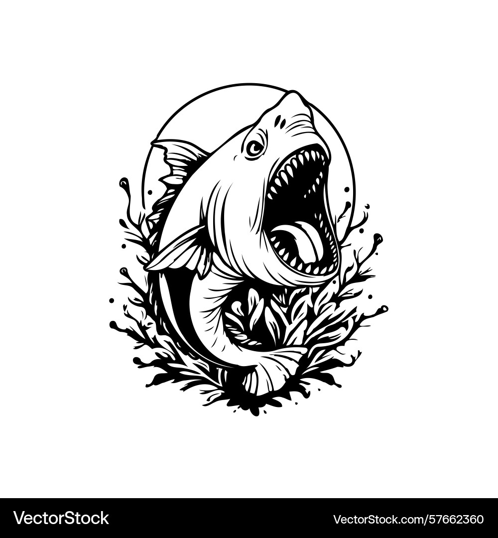 Intricate ink of a menacing shark with an open Vector Image