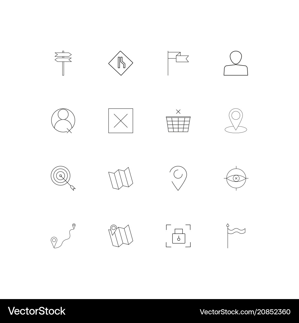 Maps and navigation linear thin icons set Vector Image