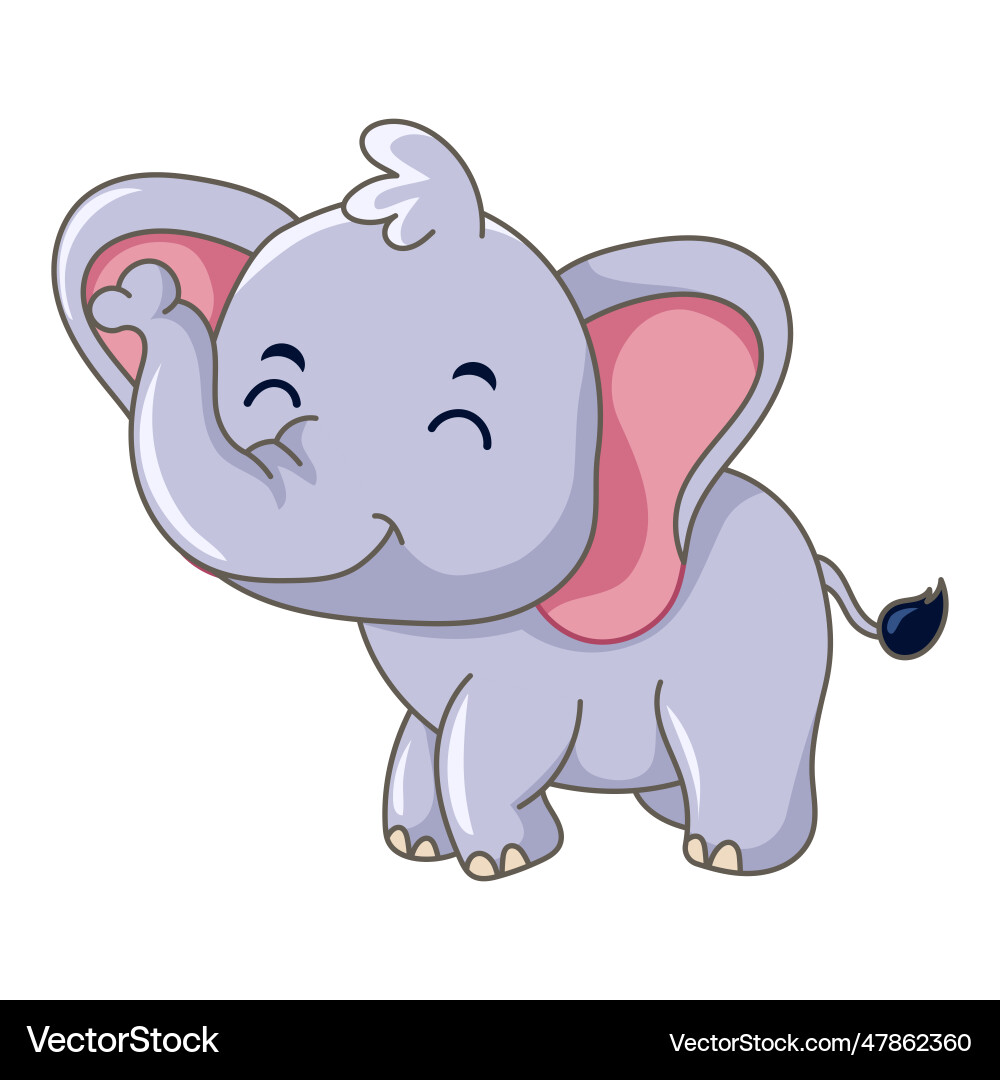Niedlicher Elefant Cartoon lächelnd mit weiß Niedlicher Elefant Cartoon lächelnd mit weiß vektorbild