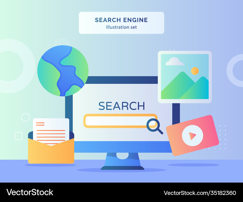 Search engine set monitor computer background Search engine set monitor computer background vector image