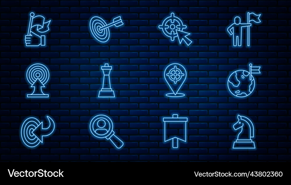 Set line chess planet with flag target arrow Set line chess planet with flag target arrow vector image