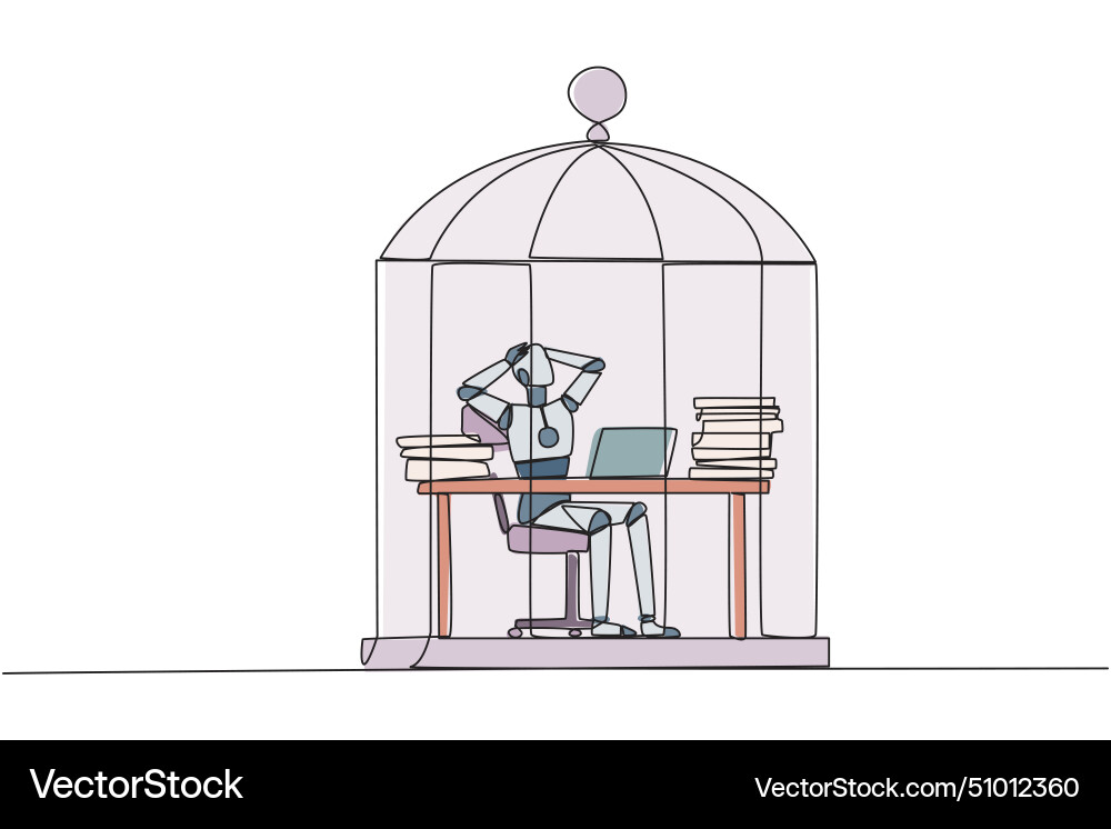 Single continuous line drawing robot trapped Single continuous line drawing robot trapped vector image