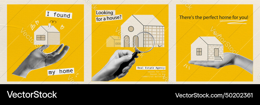 A set of yellow ig posts on the topic renting A set of yellow ig posts on the topic renting vector image
