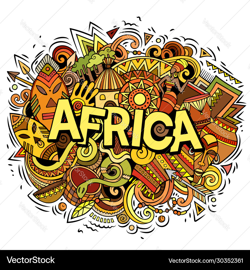 Cartoon cute doodles africa word funny Vector Image