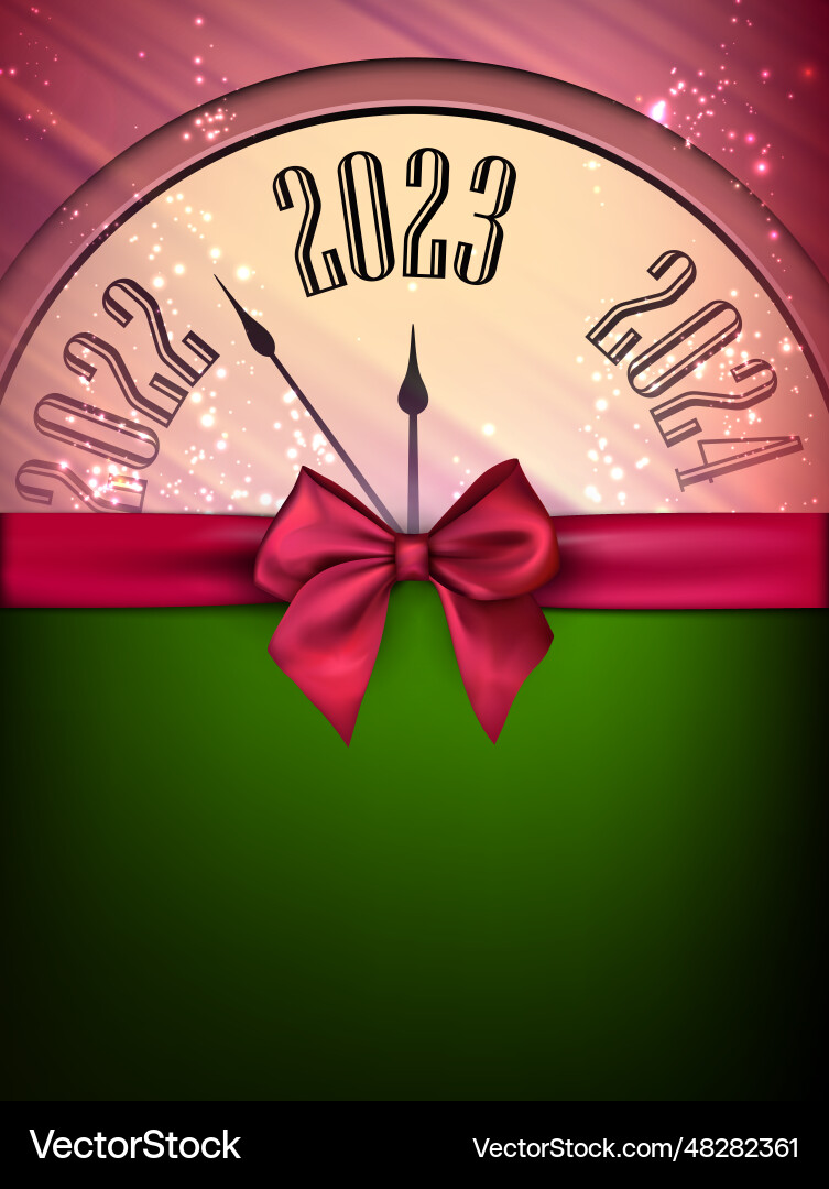 Clock showing 2023 with red ribbon bow Clock showing 2023 with red ribbon bow vector image