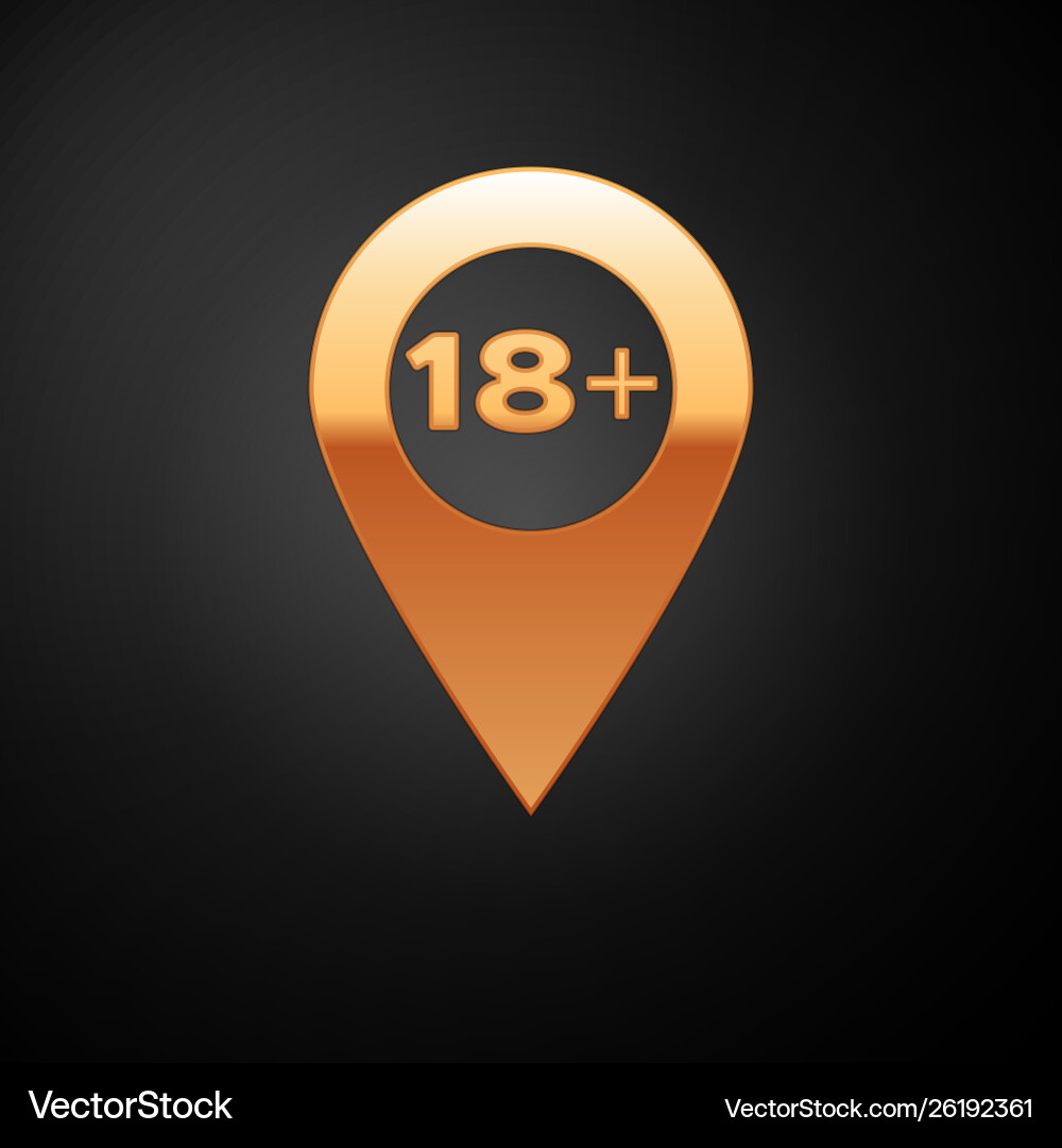 Gold map pointer with 18 plus icon isolated Gold map pointer with 18 plus icon isolated vector image