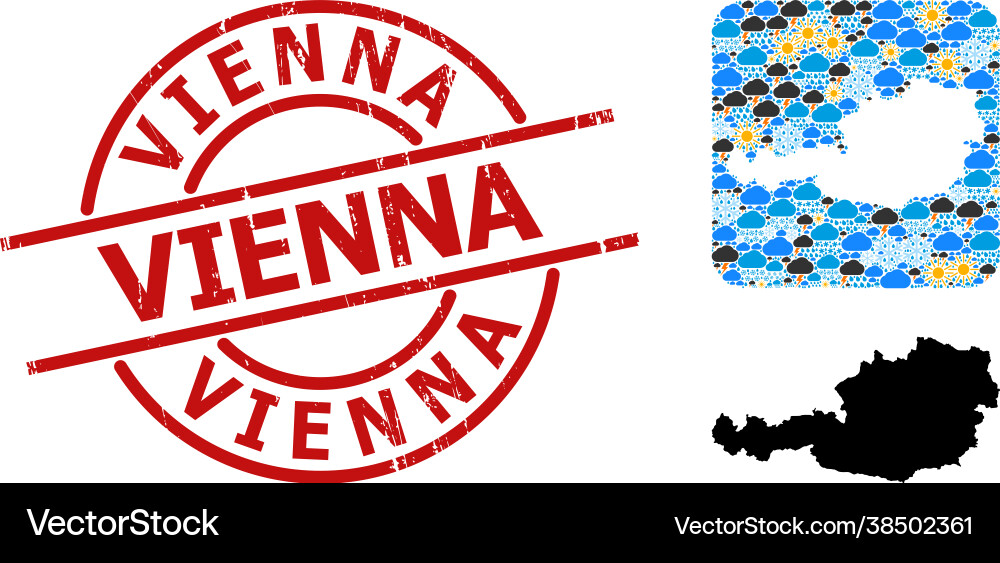Gummi vienna Abzeichen und Loch Wetter Mosaikkarte Gummi vienna Abzeichen und Loch Wetter Mosaikkarte vektorbild