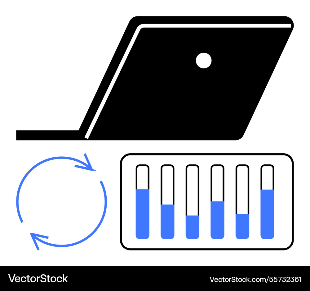 Laptop with bar chart progress metrics Laptop with bar chart progress metrics vector image