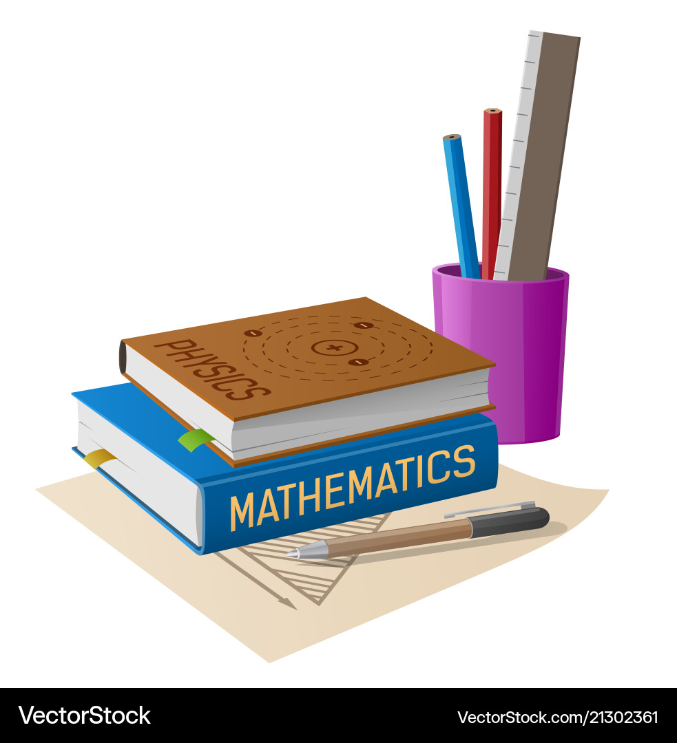 Math & Physics Textbooks with Stationery Vector Image