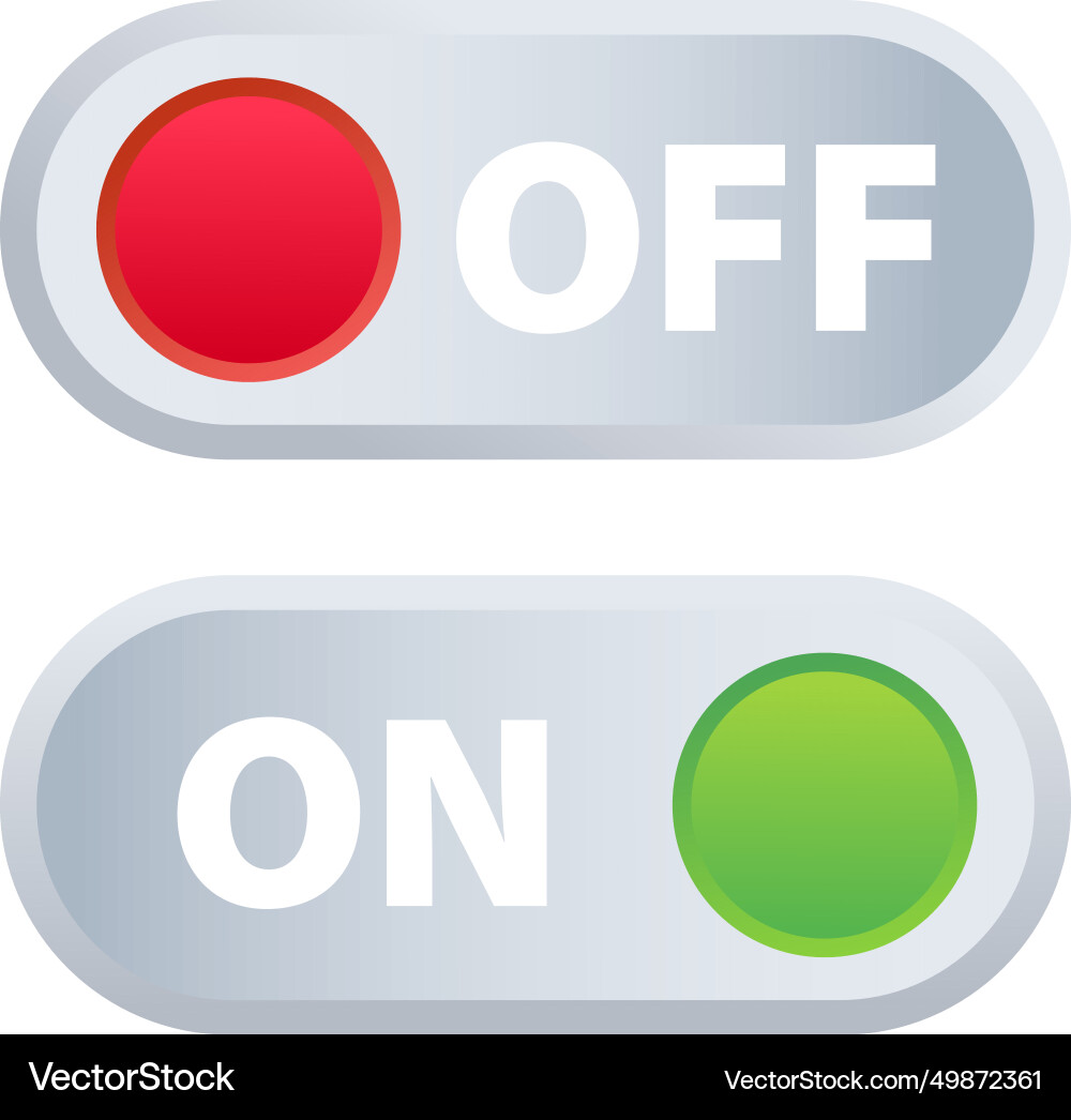 On and off toggle switch buttons green red On and off toggle switch buttons green red vector image