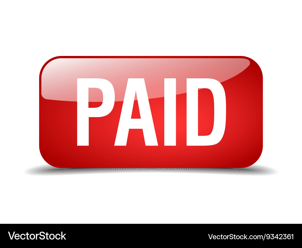Paid red square 3d realistic isolated web button vector image