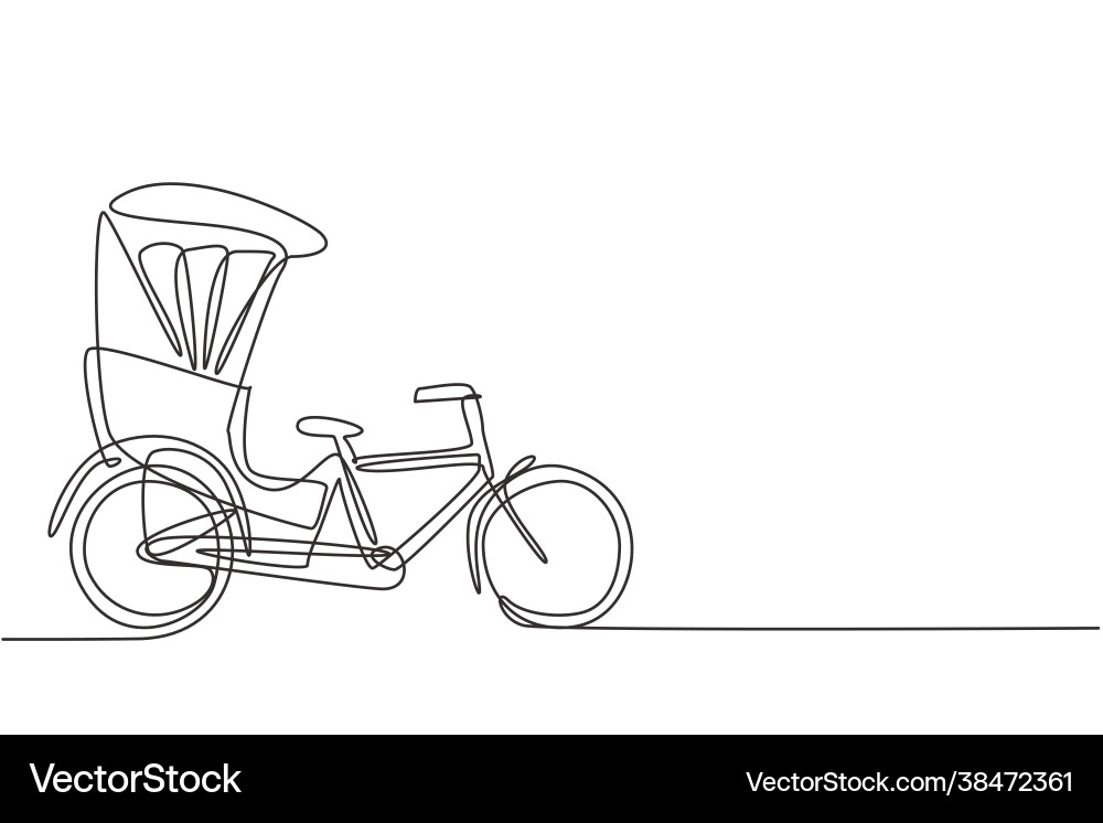 Single continuous line drawing cycle rickshaw Single continuous line drawing cycle rickshaw vector image