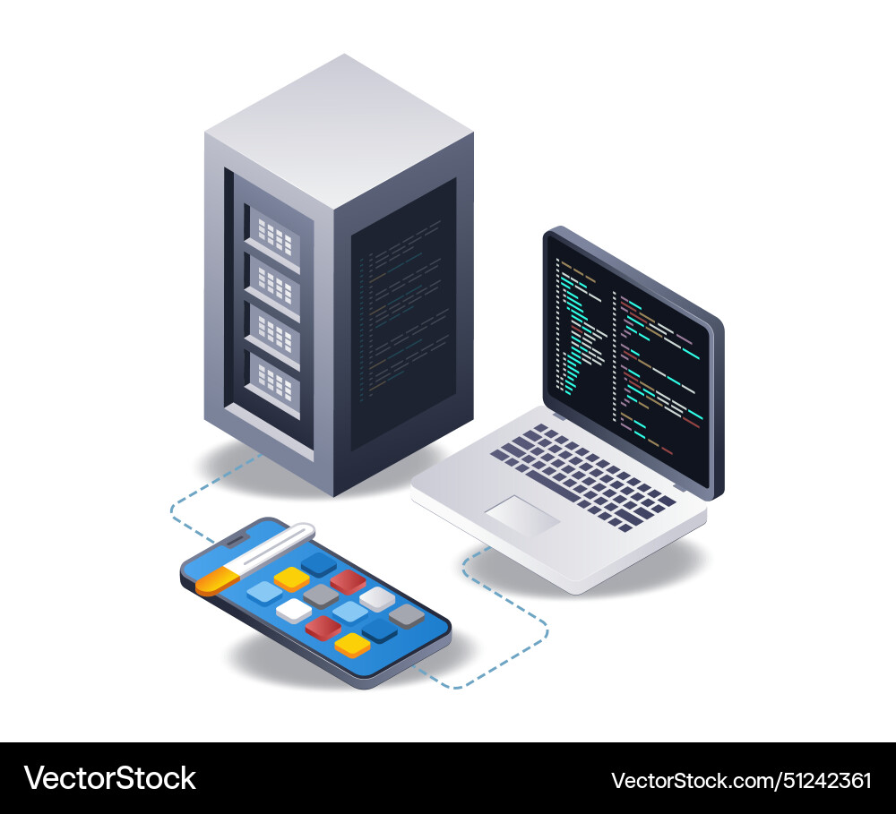 Smartphone application technology data server vector image