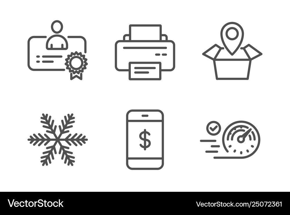 Snowflake printer and certificate icons set Vector Image