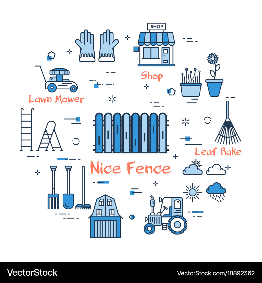 06 blue gardening - nice fence Vector Image