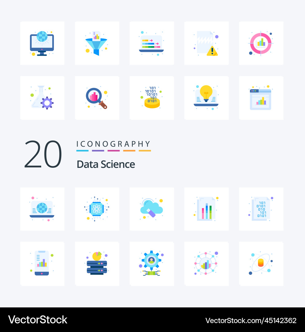 20 data science flat color icon pack like binary vector image