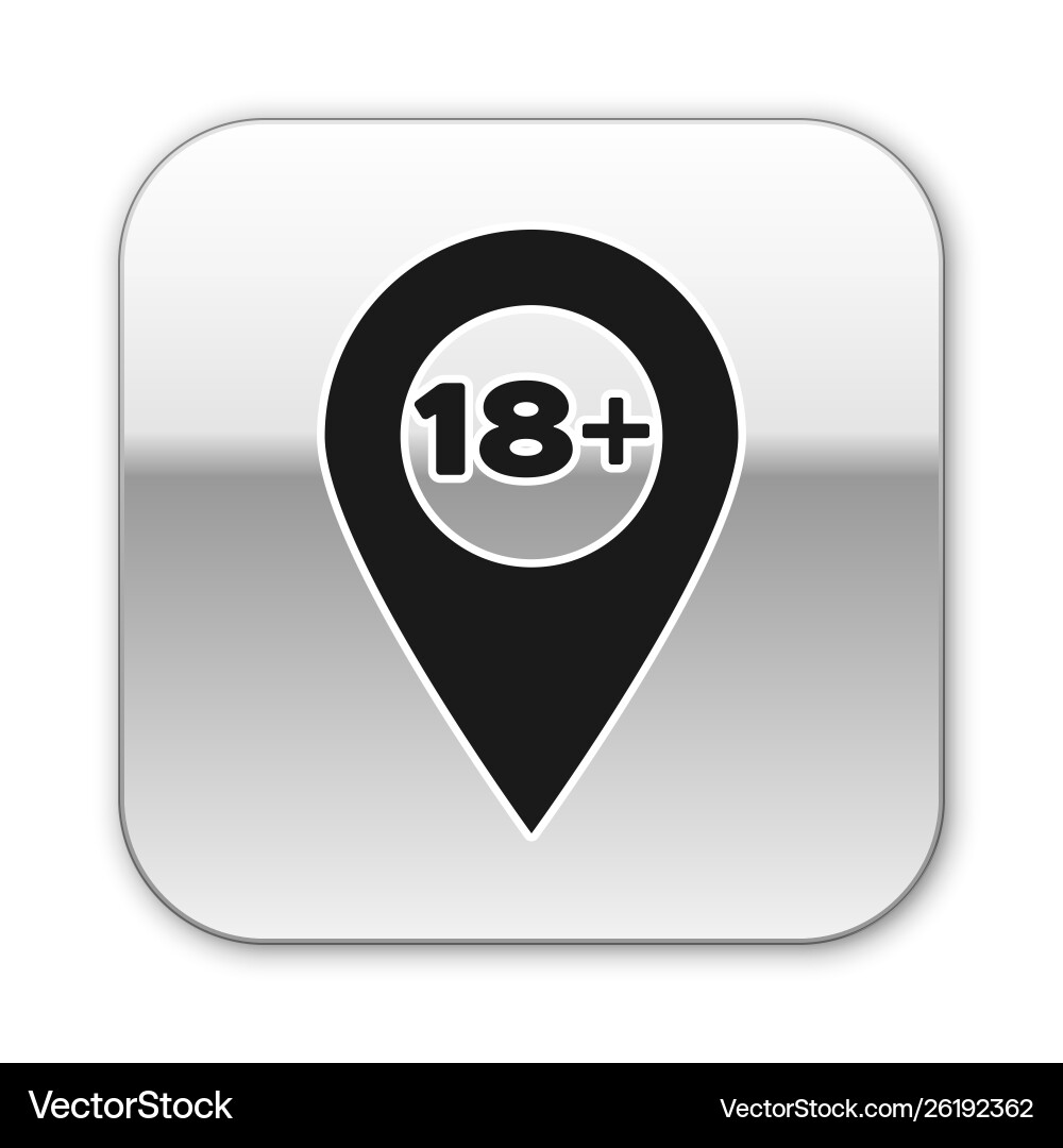 Black map pointer with 18 plus icon isolated Black map pointer with 18 plus icon isolated vector image
