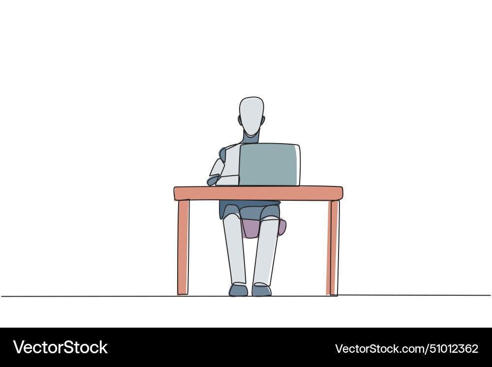 Continuous one line drawing robot sitting typing Continuous one line drawing robot sitting typing vector image
