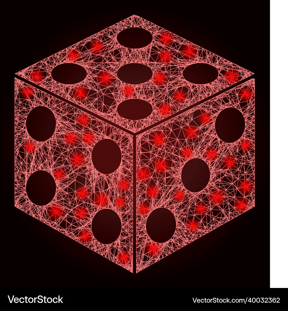 Glowing net mesh dice cube with light spots Glowing net mesh dice cube with light spots Vector Image