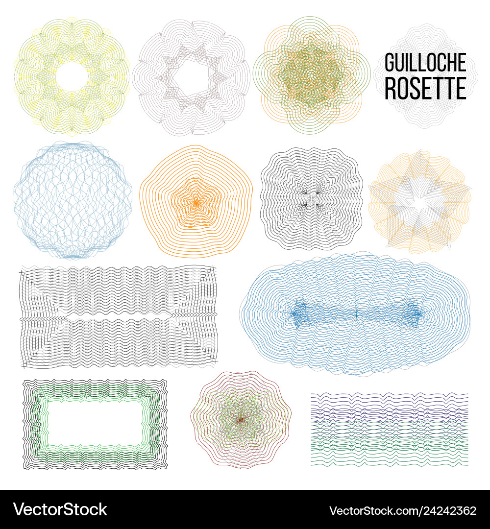 Guilloche rosette set vintage zertifikat Guilloche rosette set vintage zertifikat vektorbild