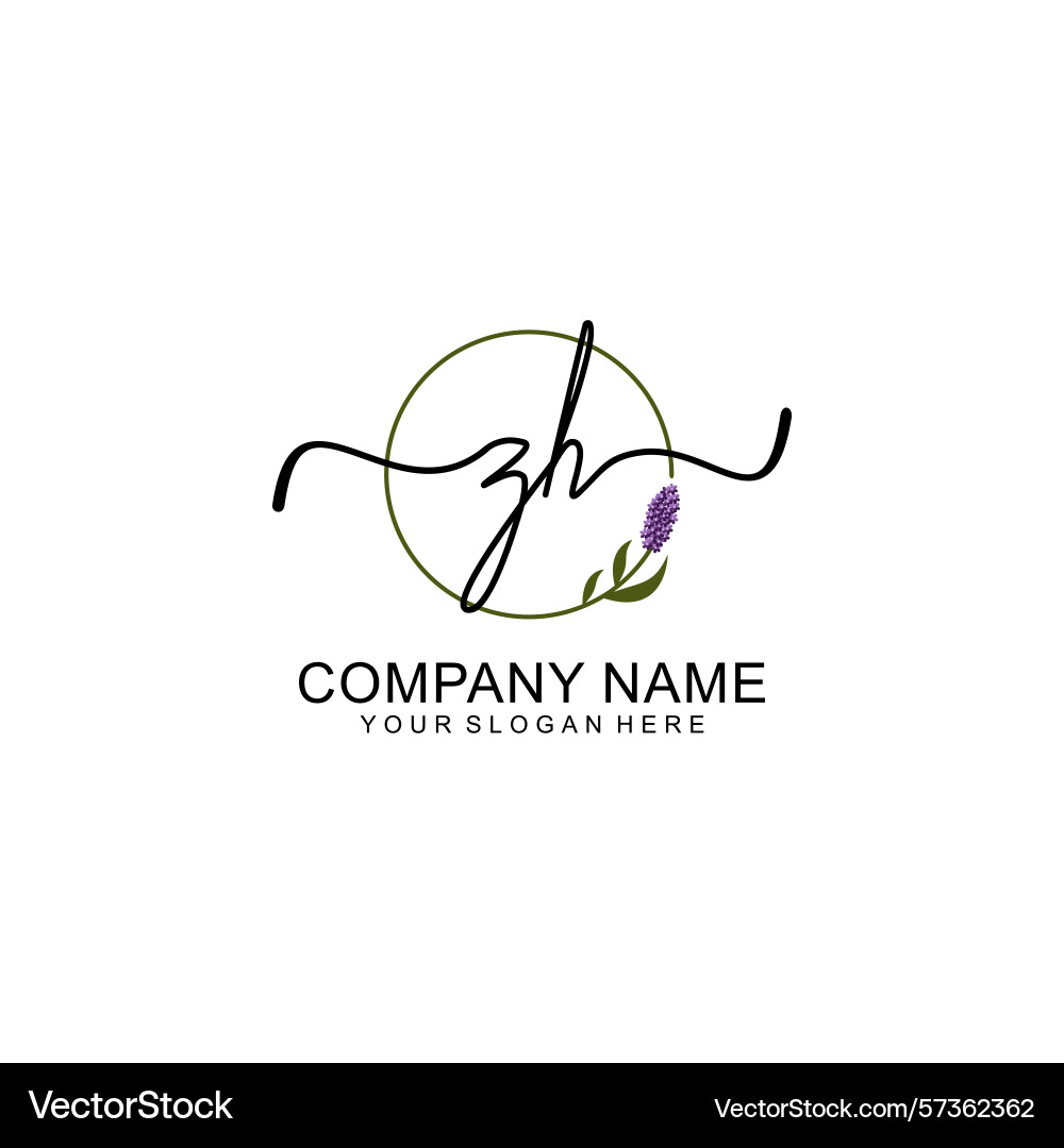 Handwritten zh initial logo with circle Handwritten zh initial logo with circle vector image