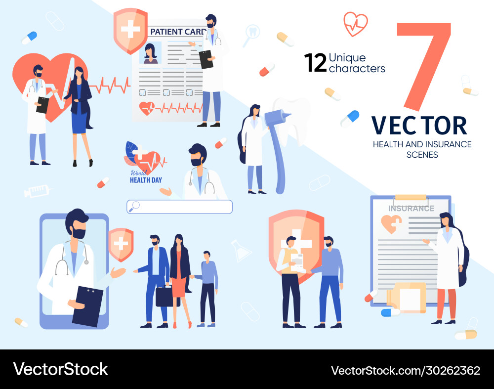 Healthcare Professionals & Patienten Szene Vektorbild