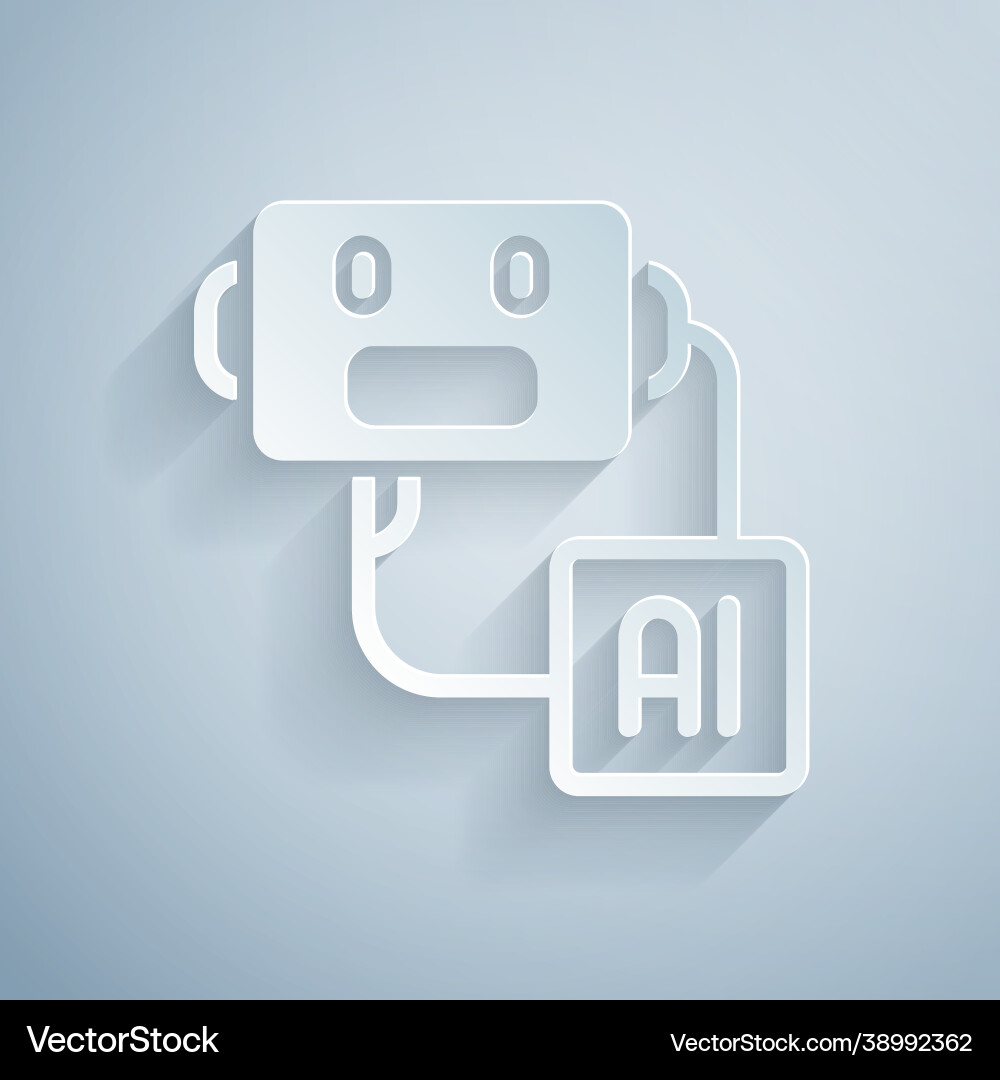 Paper cut artificial intelligence robot icon Paper cut artificial intelligence robot icon vector image