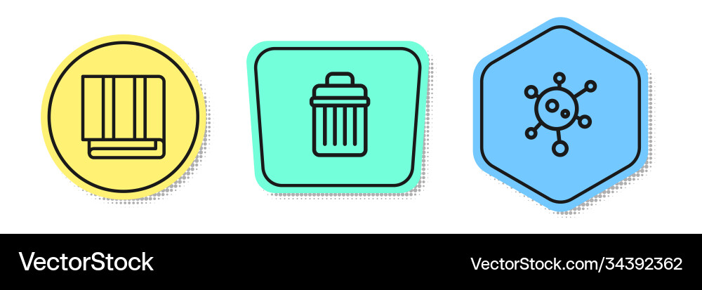 Set line towel stack trash can and virus colored Set line towel stack trash can and virus colored Vector Image