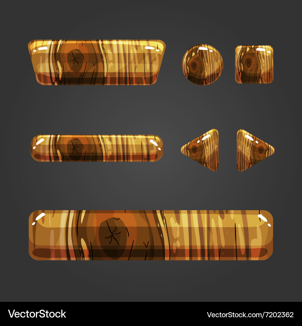 Set of wooden button for game design vector image
