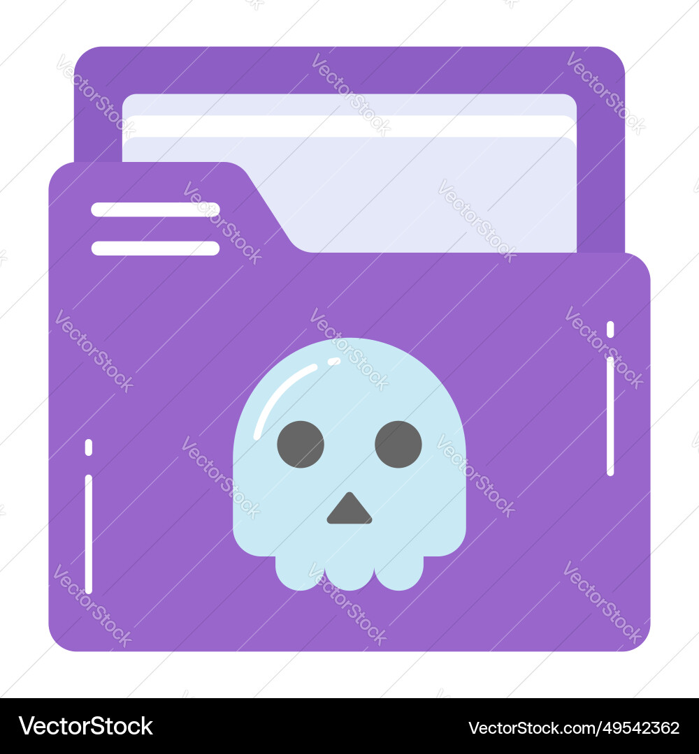 Skull on data folder denoting of infected vector image