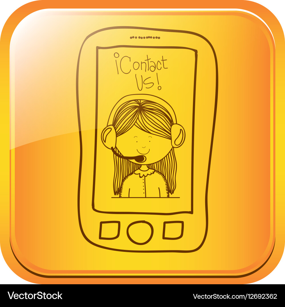 Square button tech smartphone with woman operator Vector Image