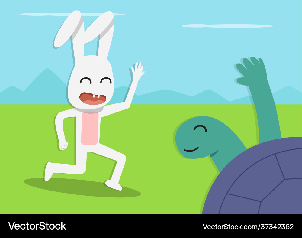 Tortoise meet rabbit at forest cartoon Tortoise meet rabbit at forest cartoon vector image