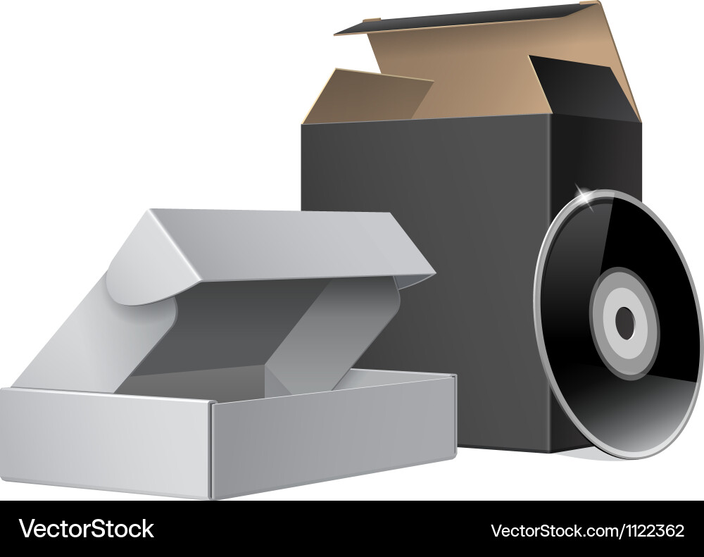 Two package box opened with dvd or cd disk vector image