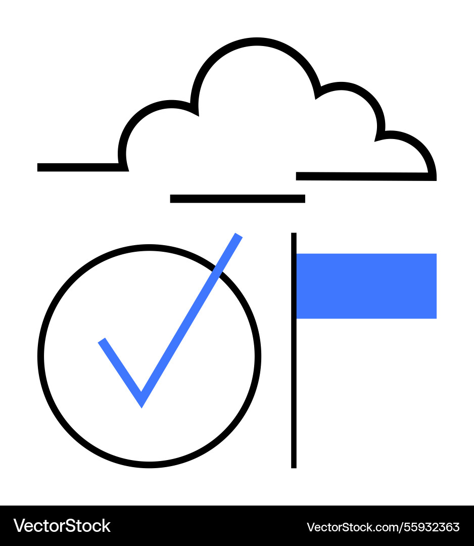 Cloud with checkmark and flag symbolizing Cloud with checkmark and flag symbolizing vector image