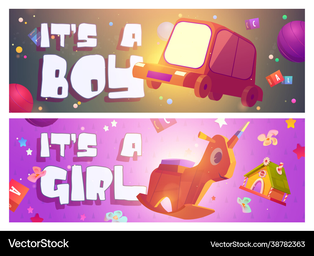 Es ist ein Junge oder Mädchen Cartoon Banner Baby Dusche Es ist ein Junge oder Mädchen Cartoon Banner Baby Dusche vektorbild