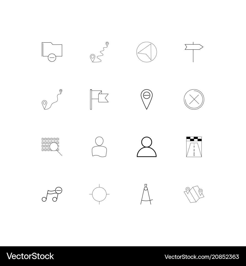 Maps and navigation linear thin icons set vector image