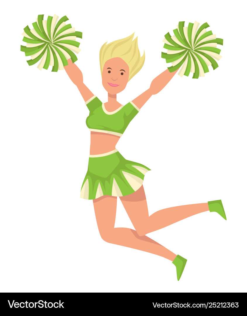 Mädchen Cheerleader in Uniform mit Pompoms Springen Mädchen Cheerleader in Uniform mit Pompoms Springen vektorbild
