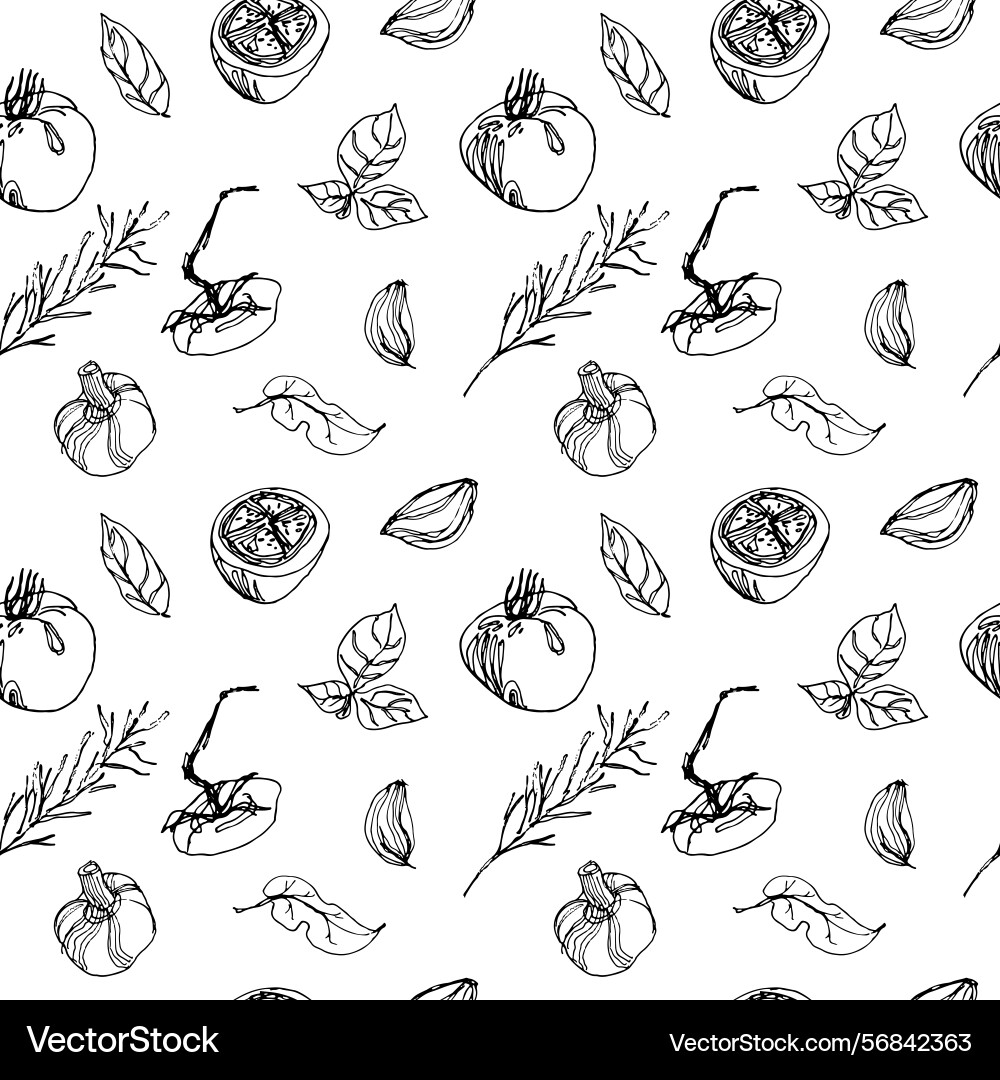 Minimalistic pattern with tomatoes basil Vector Image