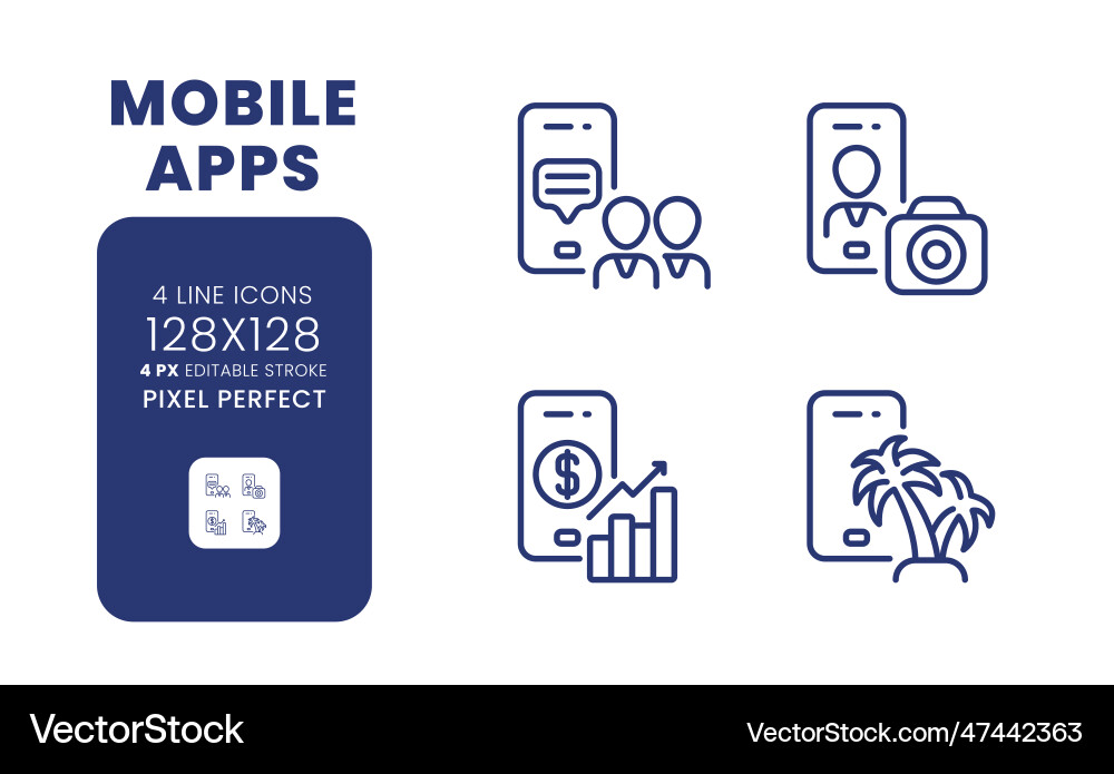 Mobile apps linear desktop icons set Mobile apps linear desktop icons set vector image