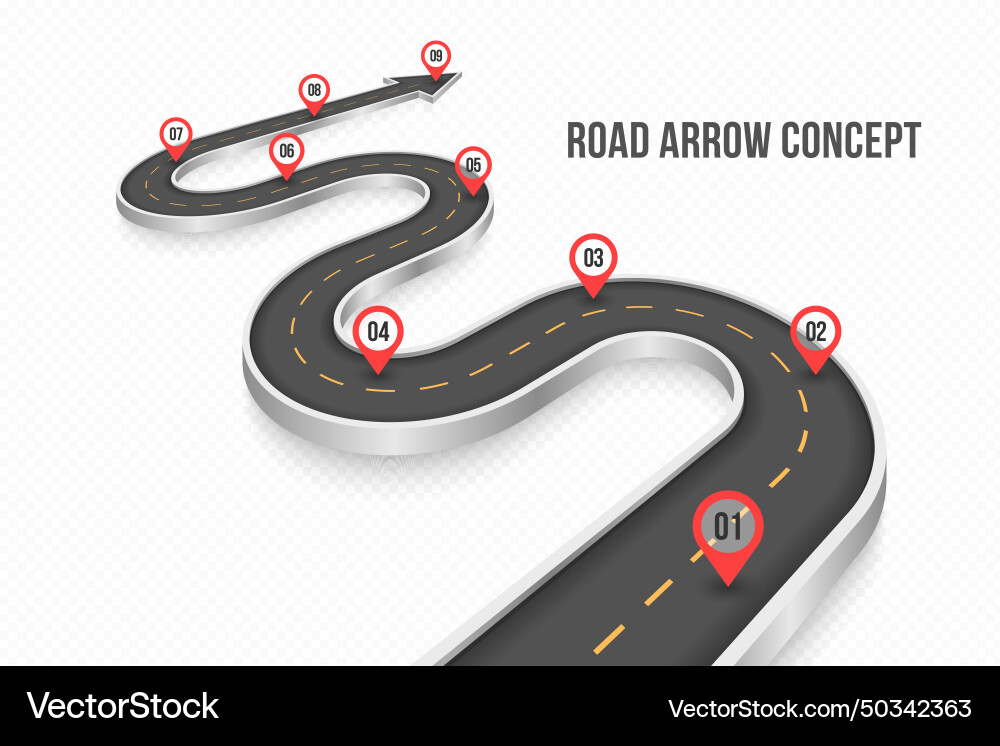 Winding 3d road infographic concept on a white Winding 3d road infographic concept on a white vector image