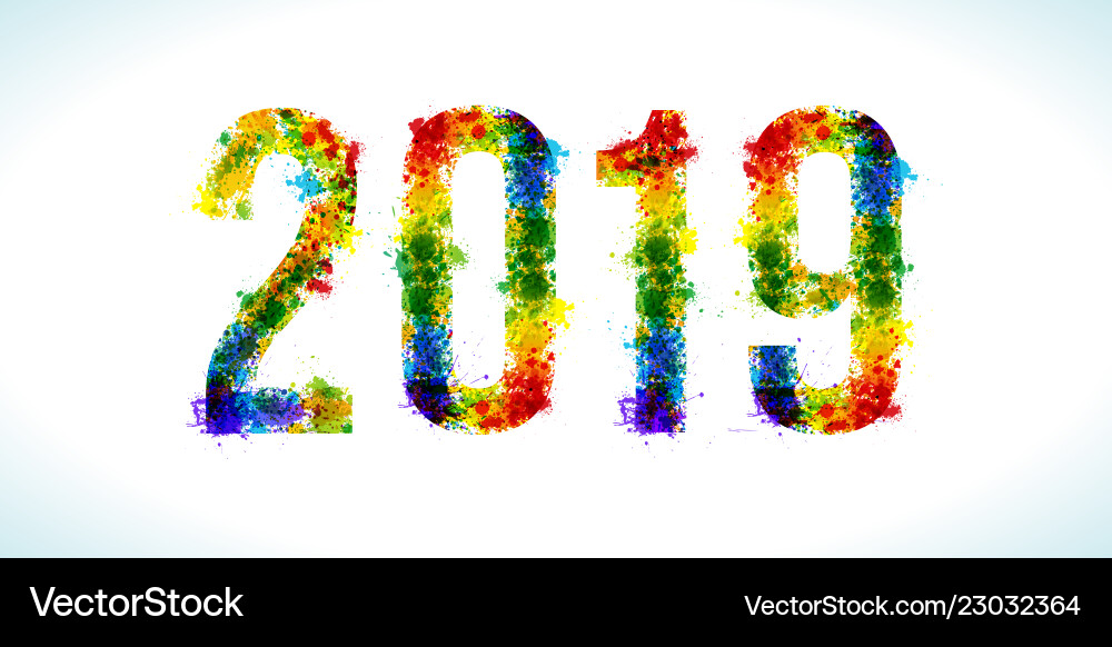 2019 year paint splashes gradient font Vector Image