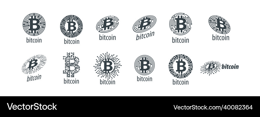 A set of logos with the image bitcoin Vector Image